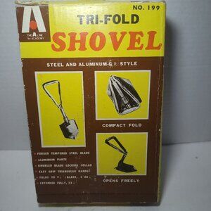 NOS Vintage 1970s A-Line Academy Tri-Fold GI Style Camping Shovel w/Orig. Box